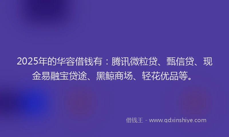 2025年的华容借钱有：腾讯微粒贷、甄信贷、现金易融宝贷途、黑鲸商场、轻花优品等。