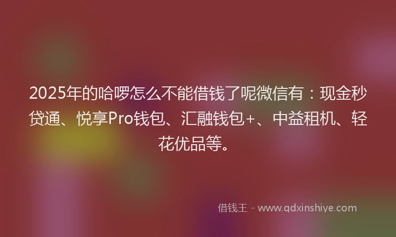 2025年的哈啰怎么不能借钱了呢微信有：现金秒贷通、悦享Pro钱包、汇融钱包+、中益租机、轻花优品等。