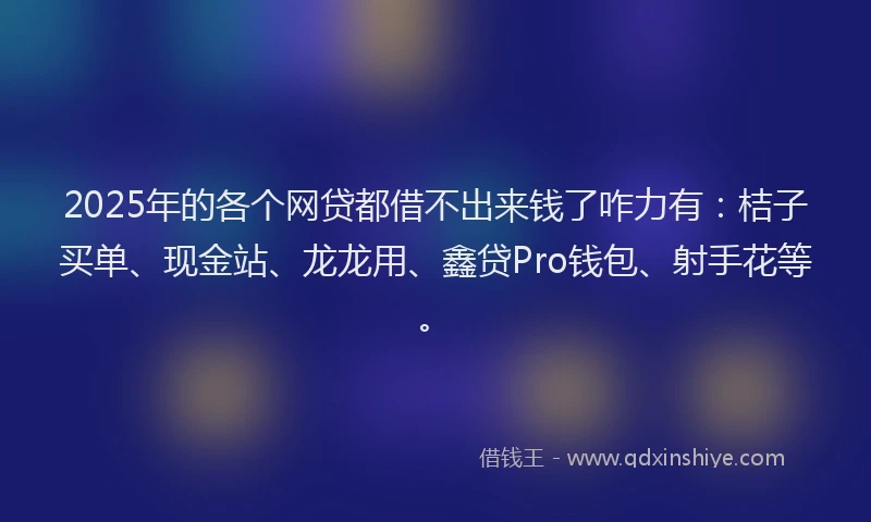 2025年的各个网贷都借不出来钱了咋力有：桔子买单、现金站、龙龙用、鑫贷Pro钱包、射手花等。