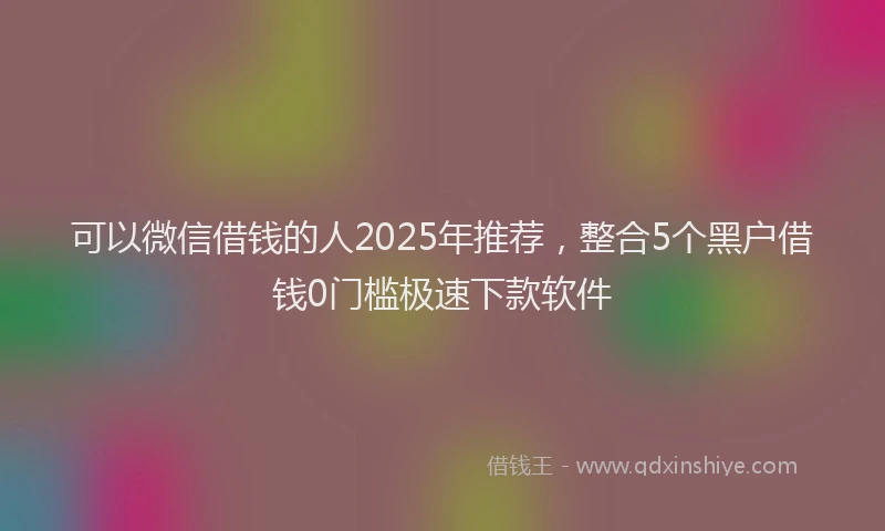 可以微信借钱的人2025年推荐，整合5个黑户借钱0门槛极速下款软件