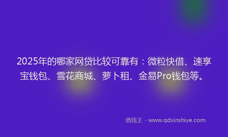 2025年的哪家网贷比较可靠有：微粒快借、速享宝钱包、雪花商城、萝卜租、金易Pro钱包等。