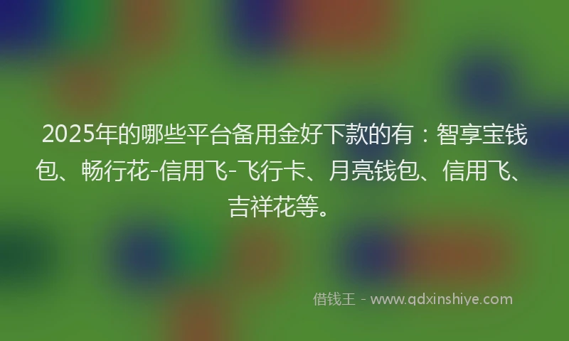 2025年的哪些平台备用金好下款的有：智享宝钱包、畅行花-信用飞-飞行卡、月亮钱包、信用飞、吉祥花等。