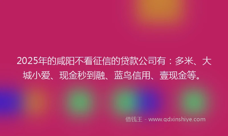 2025年的咸阳不看征信的贷款公司有：多米、大城小爱、现金秒到融、蓝鸟信用、壹现金等。