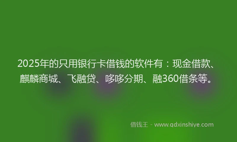 2025年的只用银行卡借钱的软件有：现金借款、麒麟商城、飞融贷、哆哆分期、融360借条等。