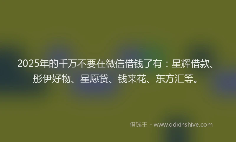 2025年的千万不要在微信借钱了有：星辉借款、彤伊好物、星愿贷、钱来花、东方汇等。