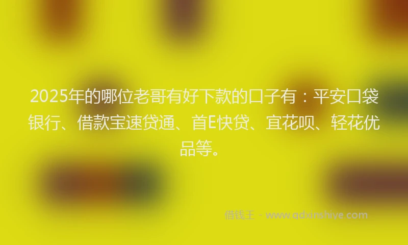 2025年的哪位老哥有好下款的口子有：平安口袋银行、借款宝速贷通、首E快贷、宜花呗、轻花优品等。