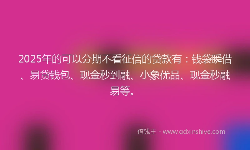 2025年的可以分期不看征信的贷款有：钱袋瞬借、易贷钱包、现金秒到融、小象优品、现金秒融易等。