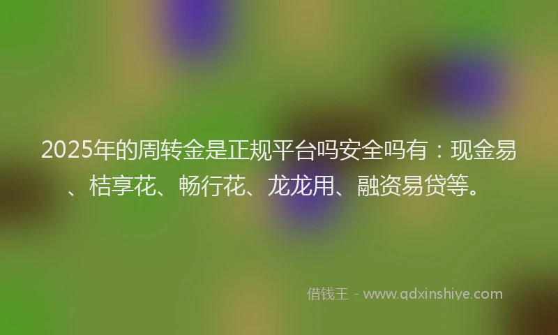 2025年的周转金是正规平台吗安全吗有：现金易、桔享花、畅行花、龙龙用、融资易贷等。
