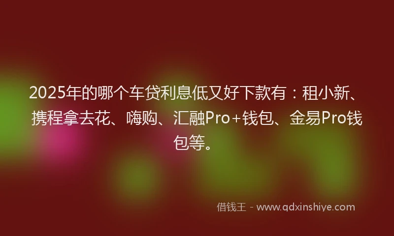 2025年的哪个车贷利息低又好下款有：租小新、携程拿去花、嗨购、汇融Pro+钱包、金易Pro钱包等。