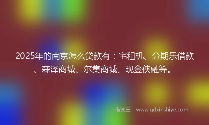 2025年的南京怎么贷款有：宅租机、分期乐借款、森泽商城、尔集商城、现金侠融等。