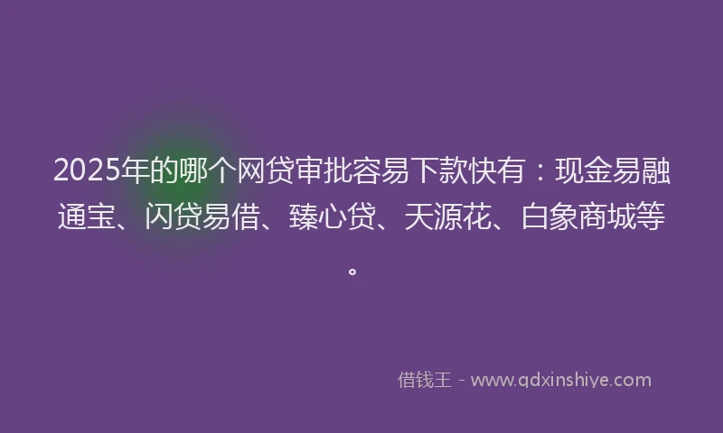 2025年的哪个网贷审批容易下款快有：现金易融通宝、闪贷易借、臻心贷、天源花、白象商城等。