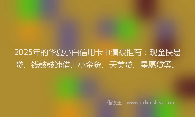 2025年的华夏小白信用卡申请被拒有：现金快易贷、钱鼓鼓速借、小金象、天美贷、星愿贷等。