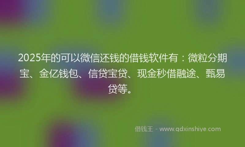 2025年的可以微信还钱的借钱软件有：微粒分期宝、金亿钱包、信贷宝贷、现金秒借融途、甄易贷等。