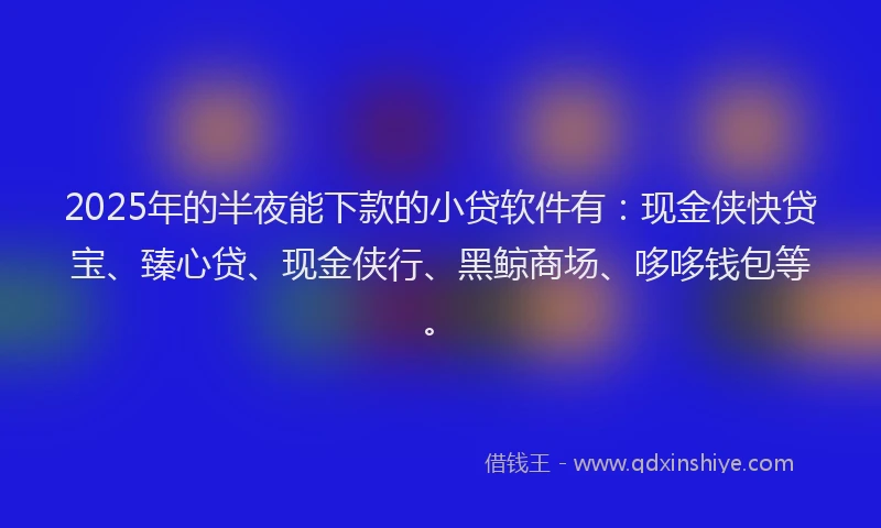 2025年的半夜能下款的小贷软件有：现金侠快贷宝、臻心贷、现金侠行、黑鲸商场、哆哆钱包等。