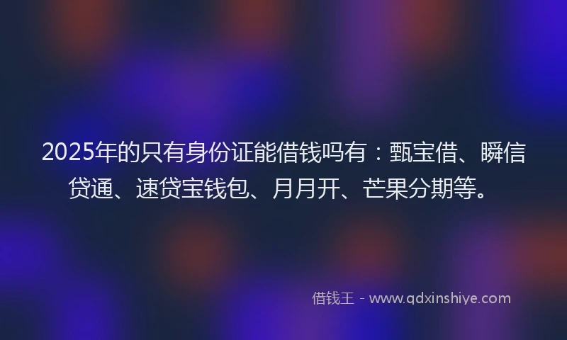 2025年的只有身份证能借钱吗有：甄宝借、瞬信贷通、速贷宝钱包、月月开、芒果分期等。