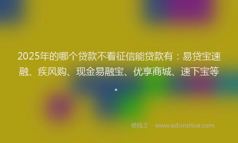 2025年的哪个贷款不看征信能贷款有：易贷宝速融、疾风购、现金易融宝、优享商城、速下宝等。
