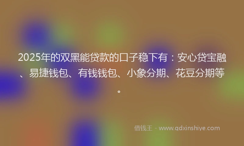 2025年的双黑能贷款的口子稳下有：安心贷宝融、易捷钱包、有钱钱包、小象分期、花豆分期等。