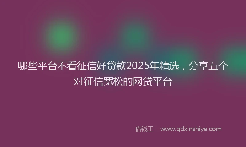 哪些平台不看征信好贷款2025年精选，分享五个对征信宽松的网贷平台