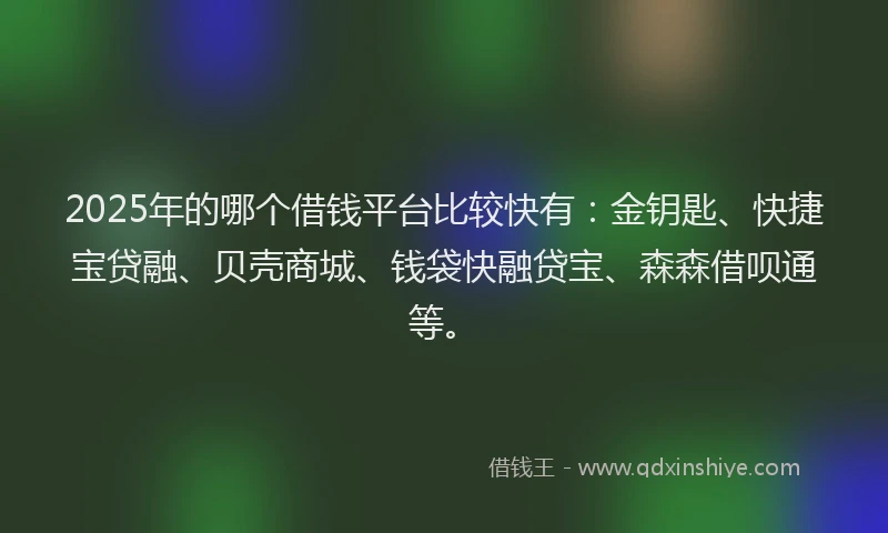 2025年的哪个借钱平台比较快有：金钥匙、快捷宝贷融、贝壳商城、钱袋快融贷宝、森森借呗通等。