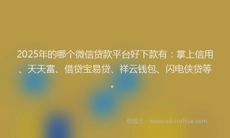 2025年的哪个微信贷款平台好下款有：掌上信用、天天富、借贷宝易贷、祥云钱包、闪电侠贷等。