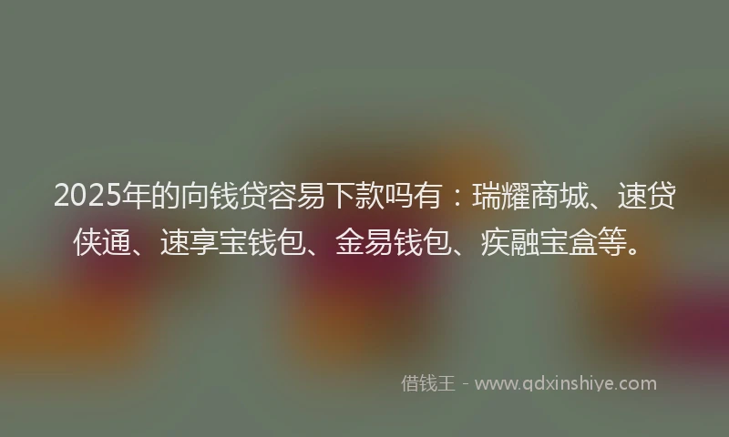 2025年的向钱贷容易下款吗有：瑞耀商城、速贷侠通、速享宝钱包、金易钱包、疾融宝盒等。