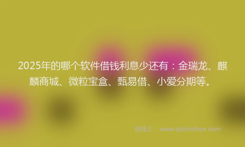 2025年的哪个软件借钱利息少还有：金瑞龙、麒麟商城、微粒宝盒、甄易借、小爱分期等。