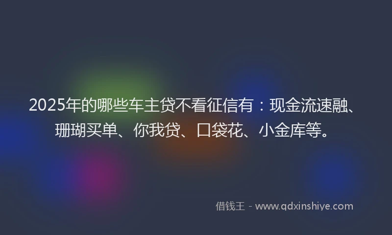 2025年的哪些车主贷不看征信有：现金流速融、珊瑚买单、你我贷、口袋花、小金库等。