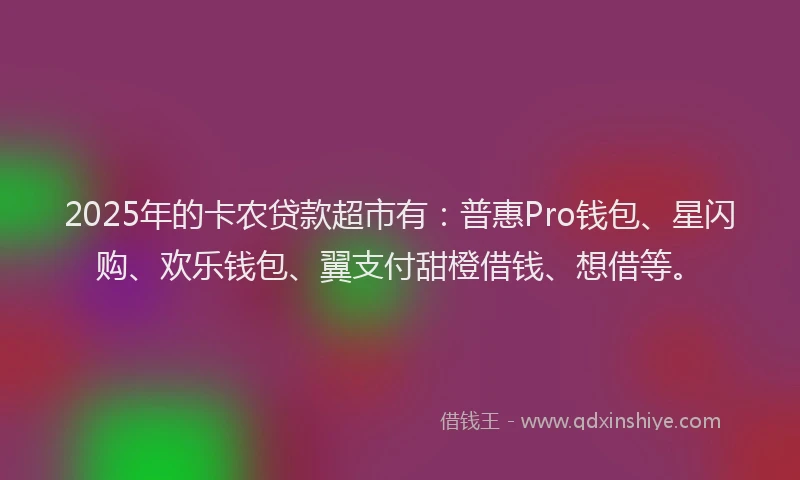 2025年的卡农贷款超市有：普惠Pro钱包、星闪购、欢乐钱包、翼支付甜橙借钱、想借等。