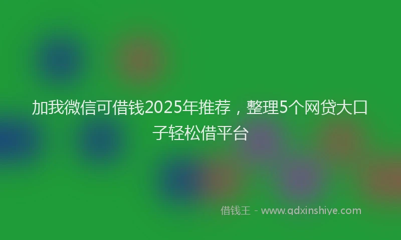 加我微信可借钱2025年推荐，整理5个网贷大口子轻松借平台