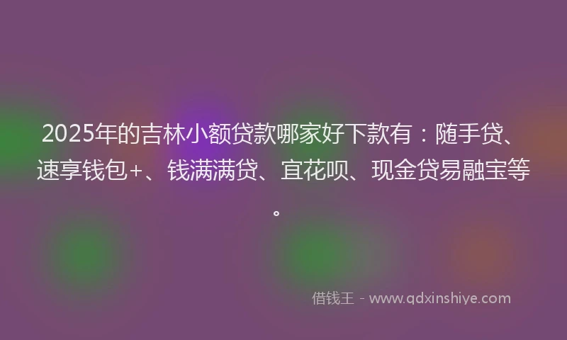 2025年的吉林小额贷款哪家好下款有：随手贷、速享钱包+、钱满满贷、宜花呗、现金贷易融宝等。