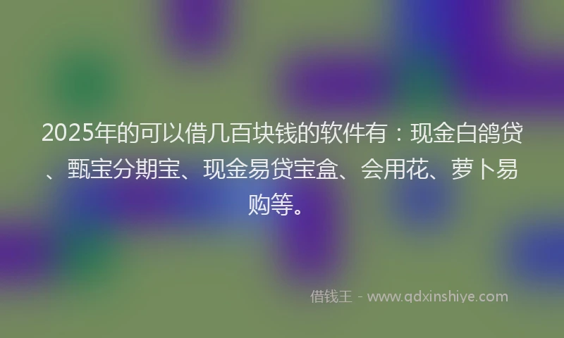 2025年的可以借几百块钱的软件有：现金白鸽贷、甄宝分期宝、现金易贷宝盒、会用花、萝卜易购等。