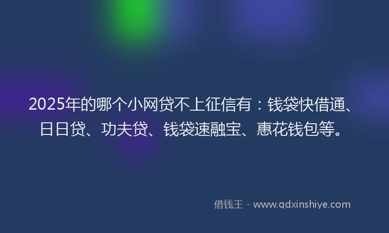 2025年的哪个小网贷不上征信有：钱袋快借通、日日贷、功夫贷、钱袋速融宝、惠花钱包等。