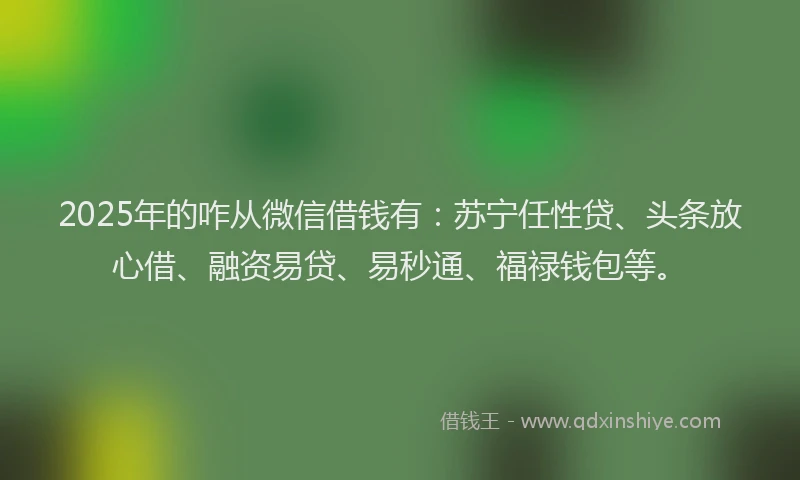 2025年的咋从微信借钱有：苏宁任性贷、头条放心借、融资易贷、易秒通、福禄钱包等。