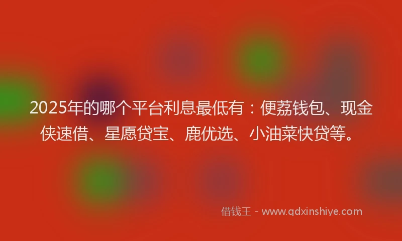 2025年的哪个平台利息最低有：便荔钱包、现金侠速借、星愿贷宝、鹿优选、小油菜快贷等。