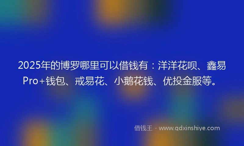 2025年的博罗哪里可以借钱有：洋洋花呗、鑫易Pro+钱包、戒易花、小鹅花钱、优投金服等。