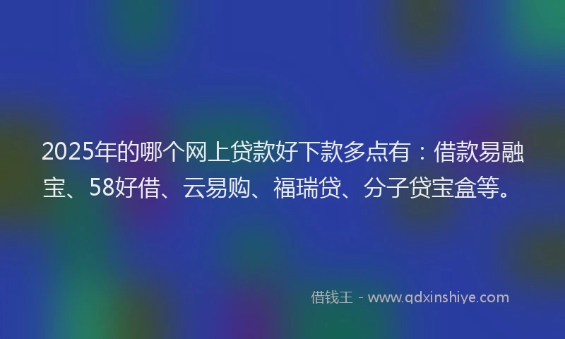 2025年的哪个网上贷款好下款多点有：借款易融宝、58好借、云易购、福瑞贷、分子贷宝盒等。