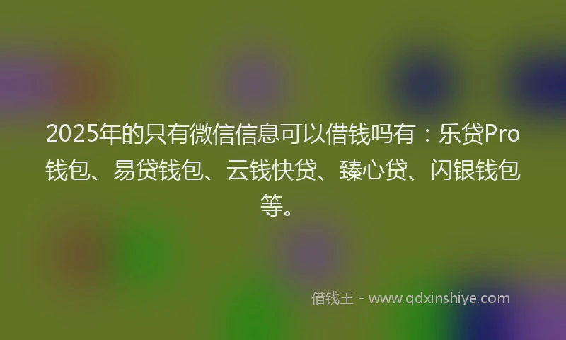 2025年的只有微信信息可以借钱吗有：乐贷Pro钱包、易贷钱包、云钱快贷、臻心贷、闪银钱包等。