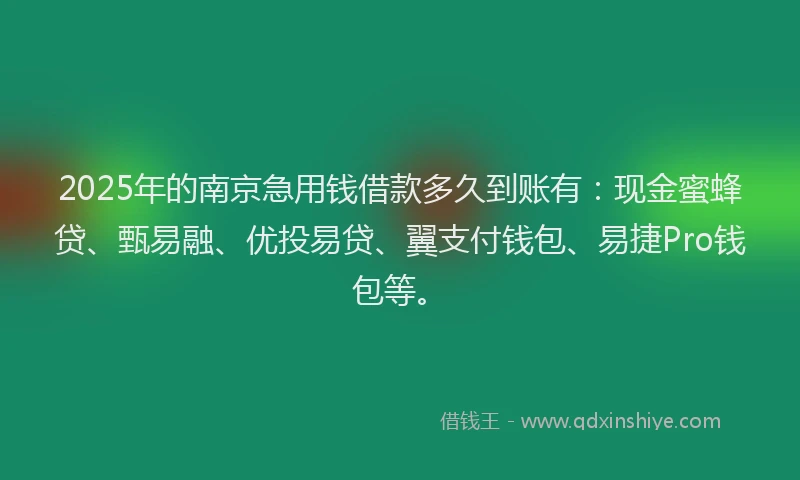 2025年的南京急用钱借款多久到账有：现金蜜蜂贷、甄易融、优投易贷、翼支付钱包、易捷Pro钱包等。