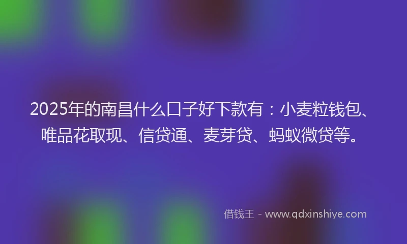 2025年的南昌什么口子好下款有：小麦粒钱包、唯品花取现、信贷通、麦芽贷、蚂蚁微贷等。