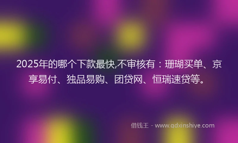 2025年的哪个下款最快,不审核有：珊瑚买单、京享易付、独品易购、团贷网、恒瑞速贷等。