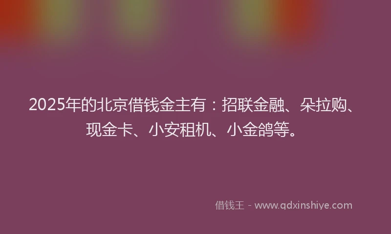 2025年的北京借钱金主有：招联金融、朵拉购、现金卡、小安租机、小金鸽等。