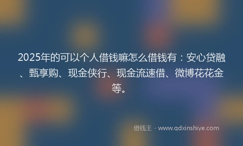 2025年的可以个人借钱嘛怎么借钱有：安心贷融、甄享购、现金侠行、现金流速借、微博花花金等。