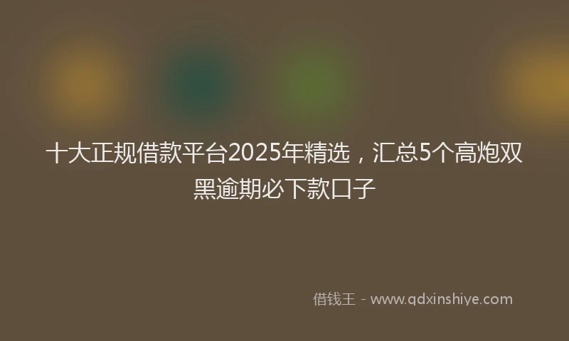 十大正规借款平台2025年精选，汇总5个高炮双黑逾期必下款口子