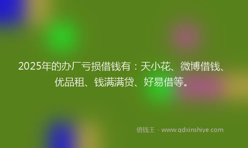 2025年的办厂亏损借钱有：天小花、微博借钱、优品租、钱满满贷、好易借等。