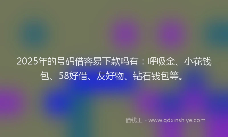2025年的号码借容易下款吗有：呼吸金、小花钱包、58好借、友好物、钻石钱包等。
