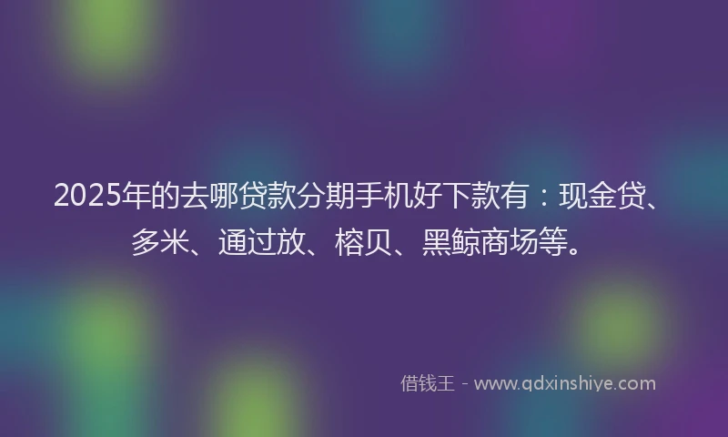 2025年的去哪贷款分期手机好下款有：现金贷、多米、通过放、榕贝、黑鲸商场等。