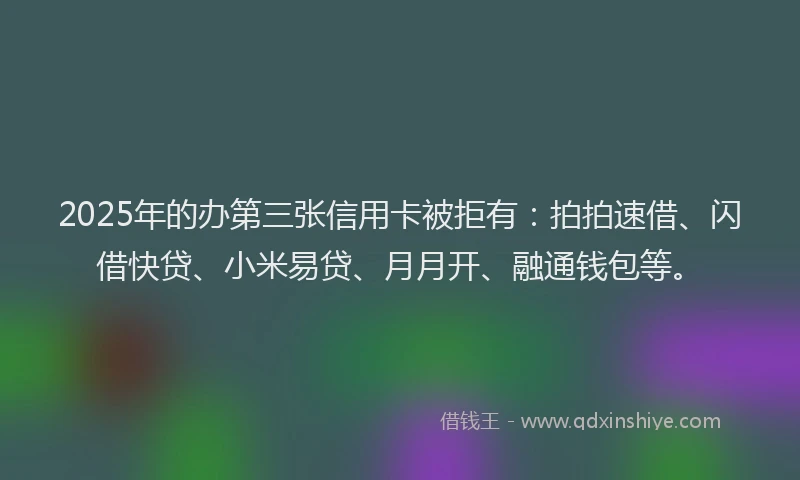 2025年的办第三张信用卡被拒有：拍拍速借、闪借快贷、小米易贷、月月开、融通钱包等。