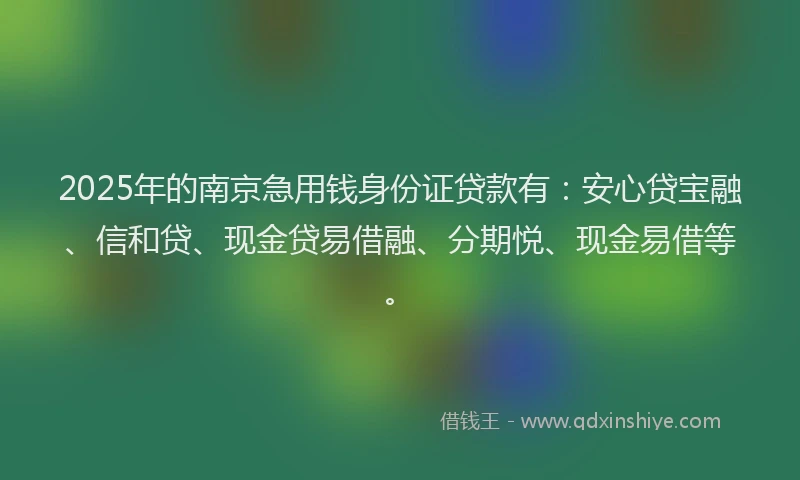 2025年的南京急用钱身份证贷款有：安心贷宝融、信和贷、现金贷易借融、分期悦、现金易借等。