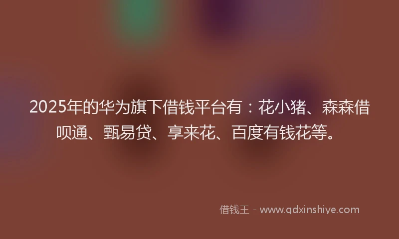 2025年的华为旗下借钱平台有：花小猪、森森借呗通、甄易贷、享来花、百度有钱花等。