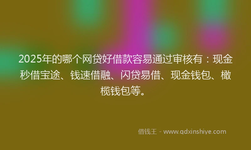 2025年的哪个网贷好借款容易通过审核有：现金秒借宝途、钱速借融、闪贷易借、现金钱包、橄榄钱包等。
